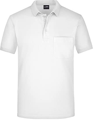 James & Nicholson Herren Piqué Polo mit Brusttasche - Hochwertiges Poloshirt für Beruf & Freizeit | Farbe: white | Grösse: L