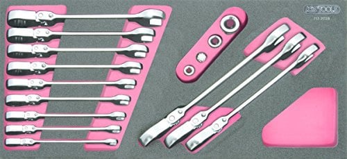 KS Tools 713.2028 Module de clés mixtes à cliquet à tête inclinable | Module de clés mixtes à cliquet inclinable GEARplus® avec adaptateurs, 16 pièces, chrome vanadium