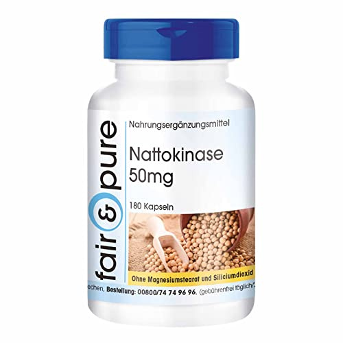 Fair & Pure Nattokinase 100mg Tagesdosis, 180 Kapseln, schluckfreundlich, Nahrungsergänzungsmittel vegan ohne Magnesiumstearat, in Deutschland hergestellt