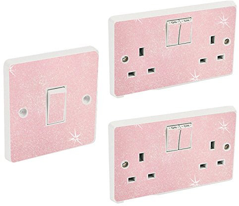 Baby Pink Glitter Wall Lighting Socket Switch Cover Sticker Skin Round Edge Peel and Paste Light Covers Decorative Plates Glitter Kids Stickers Nursery Electric