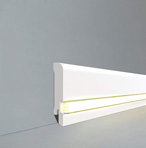 LED | Licht Fuß- u. SockelleistenErfurt 15.70.31L | LED Sockelleiste | Lichtleiste | Inklusive weißer Abdeckung| Profisockelleisten- Echtholz weiß