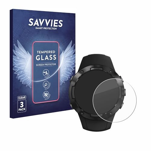 Savvies Armoured Glass compatible with Suunto 5 (3 Pack) Tempered Glass Screen Protector [Shockproof, 9H Ultra Hard]