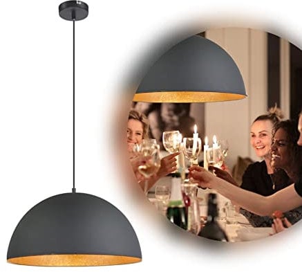 Hängelampe Retro Esszimmer Schwarz Gold Hängeleuchte Industrial Esszimmerlampe (Industrie Design, Pendellampe, Küchenlampe, 41 cm, Höhe 120 cm, E27-Fassung)