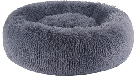 BVAGSS Hundebett Rund Katzenbett Flauschig Donut Kuscheliges Hundekissen Waschbar Ultra Weicher Plüsch Haustierbett für Kleine, Mittelgroße und Große Hunde, Katzen XH034 (Diameter:60 cm, Dark Grey)