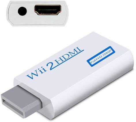 INF Adaptador de Wii a HDMI, Adaptador convertidor de Wii a HDMI 720/1080P HD con Salida de Audio de 3,5 mm, convertidor de Wii a HDMI para Wii Monitor Beamer TV (Blanco)