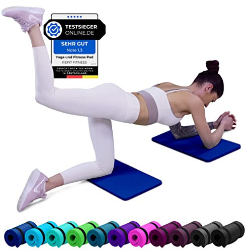 REFIT FITNESS 2er Set Yoga & Fitness Pad Comfort-Mini 25 x 61 x 1.5 cm PainProtect SmartCell NBR Yogamatte Klein Rutschfest Sportmatte Gymnastikmatte Matte Sport Gymnastik Knie Knee Pads Navy Blau