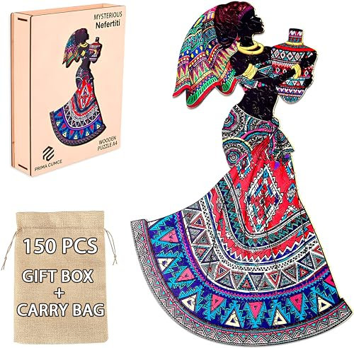 Wooden Animal Jigsaw Puzzles for Adults & Kids Unique Universal Colourful Fun Wood Challenging Puzzles for Family 150PCS - A4, 21x29.7cm - African Woman With Vase