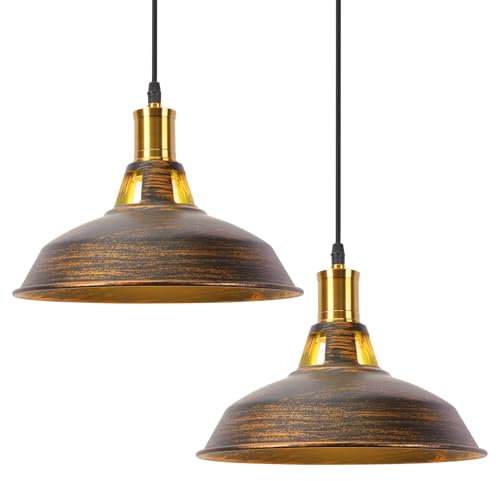 iDEGU 2 Piezas Lámparas Colgantes Vintage Lámpara de Techo Industrial Iluminación E27 Retro Luz Colgante para Cocina, Salón, Dormitorio, Comedor, Pasillo, Restaurante - 27CM (Bronce)