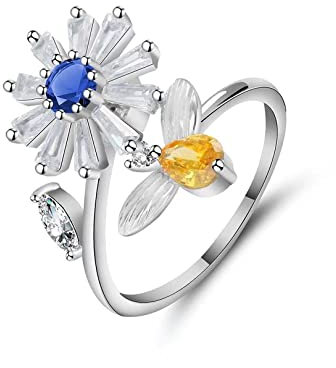 LYTOPTOP 925 Sterling Silber anti stress Ring Silber Frauen Ringe Verstellbar Angst Ring Drehung Blumen Trauringe Silberring Verlobungring Hochzeit Schmuck Geschenke mit Geschenkbox