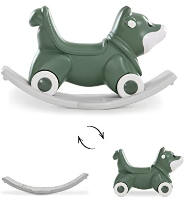 hauck 1st Rocker, Fox Green – 3in1 Schaukeltier, Rutschauto & Balanceboard ab 1 Jahr, Umbaubar mit Kippschutz, Rückenlehne & Griffen, für Gleichgewicht, Motorik & Bewegungsspaß im Kinderzimmer