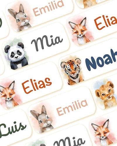 melu kids® Namensaufkleber für Kleidung & Gegenstände, (50 Stück) - Namensschilder Kinder für Kita und Schule - Wasserfest