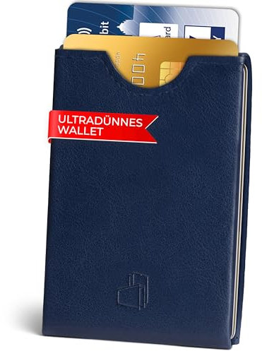 W4LLET® Kartenetui, Glattleder Blau | Echtleder, Premium RFID Schutz | Handgefertigt in Deutschland | Ultra dünn, Slim Wallet