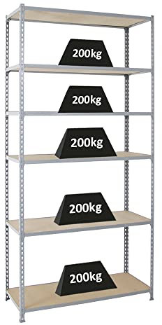 PROREGAL Schwerlastregal Giant MULI | HxBxT 250x120x50cm | 6 Fachböden | Fachlast 200kg | Grau | Lagerregal Kellerregal Werkstattregal Metallregal Fachbodenregal Steckregal