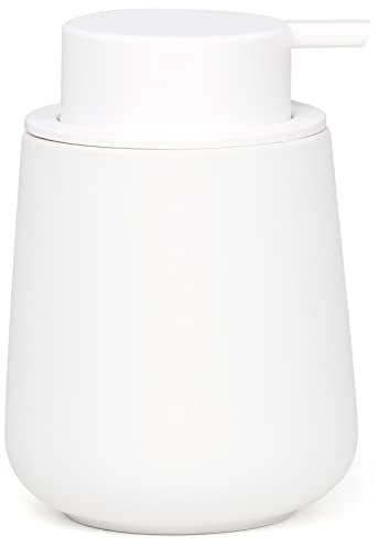 BosilunLife Ceramic Dish Soap Dispenser for Bathroom 12ounce Refillable Liquid Hand Soap Dispenser for Essential Oil, Lotion Dispenser with Pump (Liquid, White)