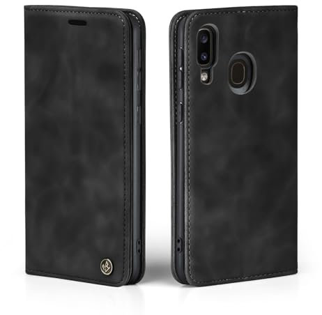 LBH Handyhülle für Samsung Galaxy A40 in Schwarz mit Karten- und Geldfach Smartphone Hülle mit Standfunktion Flip Case Schutzhülle Magnetverschluss Vintage