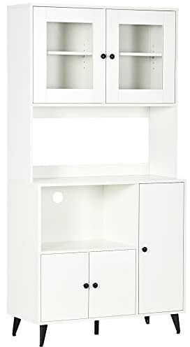 HOMCOM Freestanding Kitchen Cupboard, Modern Kitchen Storage Cabinet with Doors and Adjustable Shelves, 180cm, White