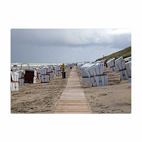 Vero Home 18179 Glas-Schneidebrettchen | Motiv Reisen Strand-Körbe | rutschfest, kratzfest und lebensmittelecht | Maße: 29 x 20 cm