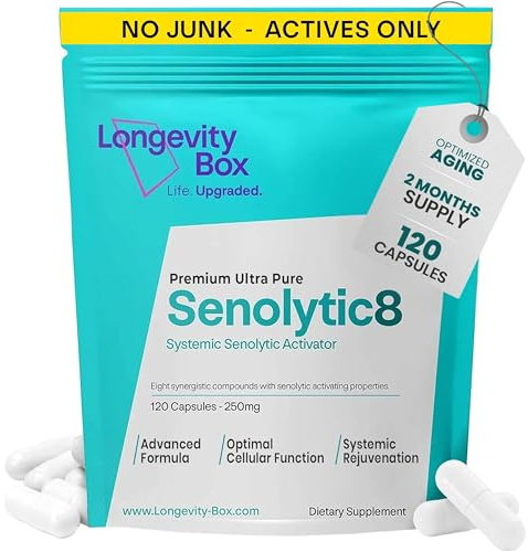 Longevity Box Senolytic 8 – Advanced Senolytics Supplement with Fisetin, Quercetin, NAC & Tocotrienols – Cellular Rejuvenation Formula – 120 Capsules