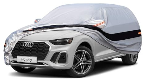 Holthly Bâche Voiture SUV Extérieur à 10 Couches, Housse Protection Voiture 100% Étanche Anti UV Soleil, Bâche pour 4x4 Renault Duster, VW T Roc,Audi Q3, BMW X1,Mercedes GLA,etc. Argent