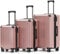 Münicase M816 TSA-Schloss, Dehnungsfuge, Teleskopgriff, Reisekoffer mit 4 Rollen, Hartschale, Große 76cm-Mitte 65cm-Kabinentrolley 55cm, 3er Kofferset, Rosa Gold