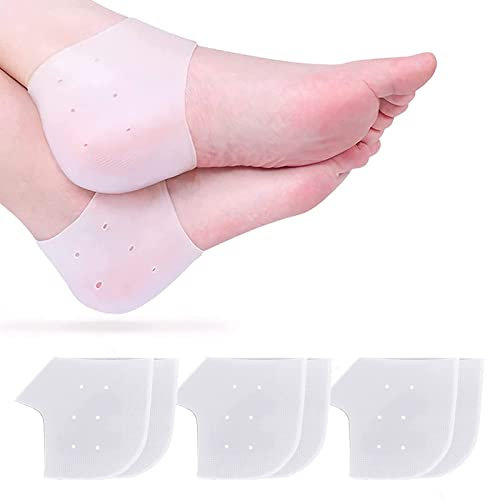 Silicone Heel Protectors, 6pcs - Cushion Pads for Men & Women, Dry Cracked Heel & Plantar Fasciitis Relief, Blister Prevention Cups (White)
