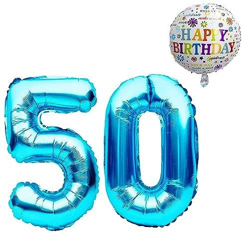 Luftballon 50. Geburtstag • XXL Riesen Folienballon SET • 101CM + 45CM Ballon + 5M Deko Band • Folienballon 50 • Helium geeignet • Wiederverwendbar • 50 Geburtstag Männer Frauen • 50 Geburtstag Deko