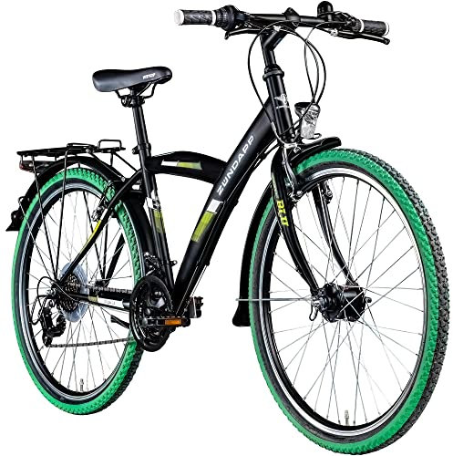 ZÜNDAPP Mountainbike 26 Zoll Jugendrad | Hardtail MTB Fahrrad mit 21 Gang Schaltung für Jungen und Mädchen 160-175 cm | mit STVO Beleuchtung und Zubehör | Yellow 3.0 (schwarz/grün, 43 cm)