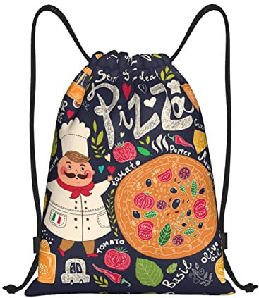SUAQUE Tasche mit Kordelzug, leicht, für Wandern, Yoga, Schwimmen, Reisen, Strand, für Damen und Herren, Chef Pizza, M