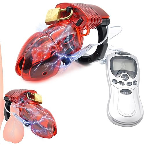 BDSMYEE Peniskäfig mit elektrischer Schock,Chastity Cage Male,Sex Spielzeug für die Männer extrem,Estim für Mann,Keuschheitskäfig Herren extremm Cock Cage Keuschheitsgürtel für Herren extrem (Rot)