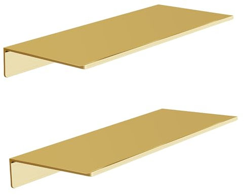 HNVNER Wandregal Metall im 2er-Set, Länge 30 cm Gebürstetem Gold Schweberegale, Duschregal Dekoratives Wandregal für Fotos, Sammlerstücke, Vasen, Schmuckstücke, Kunsthandwerk, Trophäen