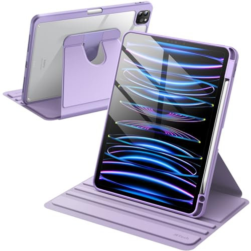 JETech Funda Giratoria para iPad Pro 11 Pulgadas 2022/2021 (4.ª/3.ª Gen) con Soporte para Pencil, Carcasa Soporte Rotación de 360 Grados Protectora Respaldo Clara (Púrpura Claro)