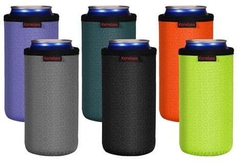 KENOBEE 6 Pack Standard Can Cooler Sleeves, Soft Insulated Reusable Non-Slip Neoprene Can Coolier Drink Caddies Holder Covers for for Hard Seltzer, Beer, Soda, Energy Drinks and Water Bottle (16oz)