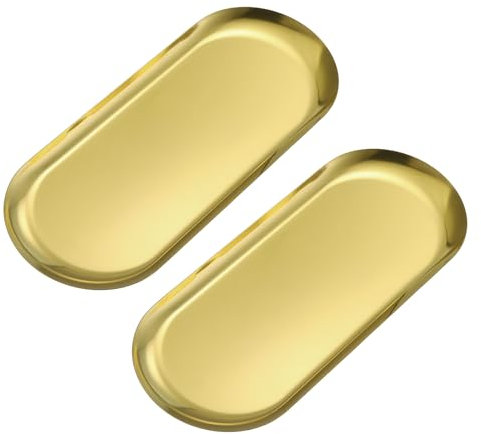 QUARKZMAN 2pz Acciaio Inox Vassoio Decorativi Bagno Vassoi Trucco Cosmetici Vassoi Piccolo Vassoio per Candele Dessert Portaoggetti(Oro 12 x 4.7)