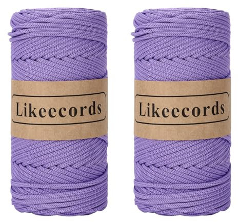 Likeecords 2 Rollen Makramee Garn 4mm x 130m Premium Polyester Kordelband Polypropylene Yarn Nylonschnur für Handwerk Häkelgarn für Taschen Wohndekorationen Umhängetasche Handtasche （Viola）
