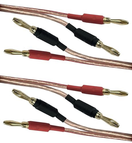 electrosmart 2 x 3m Speaker Cable with Fitted 4mm Banana Plug Connectors 14 AWG Transparent Wire