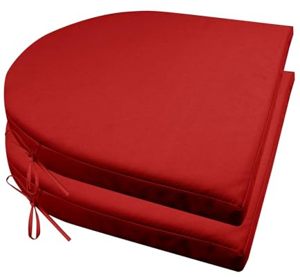 BESTORI 2er Set Stuhlkissen mit Bändern Wasserdicht Rutschfestes Sitzkissen Bequeme Halbrund Sitzpolster für Gartenmöbel Oder Stuhl Wasserdicht Garten 40 x 40 x 4 cm Rot