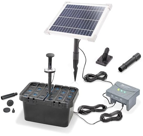 esotec Solar Teichfilterset Profi 6/230 LED, Teichfilter Komplettset, Pumpe, LiFePo4 Akku, Solarmodul, Teichpumpe, mehrstufige Gartenteich Filterung, 100950