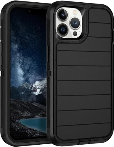 Petocase Custodia per iPhone 13 Pro, resistente, a 3 strati, antiurto, a prova di caduta, antipolvere, di grado militare, robusta custodia protettiva per Apple iPhone 13 Pro, nera