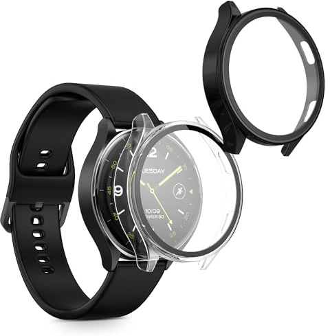 kwmobile 2X Cover kompatibel mit Xiaomi Watch 2 Hülle - Fullbody Fitnesstracker Case Set aus Glas - Transparent Schwarz