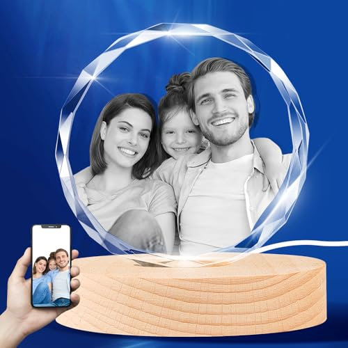 Dilamus Photo en Cristal 3D Personnalisée - Cristal Gravé Photo 3D, Cadre Photo Personnalisé, Verre Personnalisé, Cadeau Fête des Pères, Cadeau Maman Anniversaire, Cadre Photo Fête des Pères