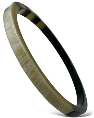 Yvelise Bracelet femme en corne de buffle - Jonc fait main au Vietnam - Authentique - Carré Noir Moyen