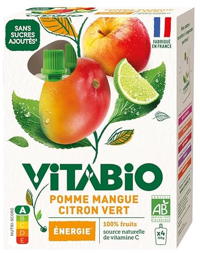 VITABIO - Gourdes Pomme Mangue Citron vert - ENERGIE - 4x100g - BIO