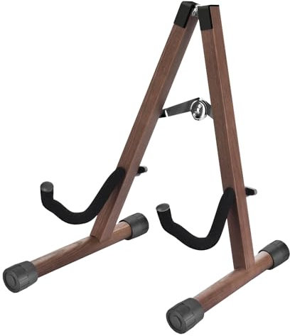 Gitarrenständer, Holz Gitarrenständer für Akustikgitarre, E-Gitarre und Bass, Klappbarer A-Rahmen Guitar Stand mit Rutschfestem Gummi und Weichen Schaumstoffarmen, Einfach zu Montieren