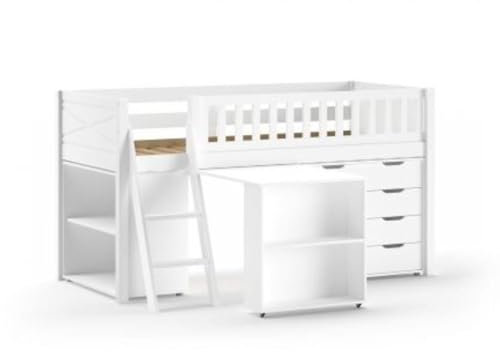 Kinderzimmer-Set Scott - Halbhochbett, Kommode, Schreibtisch & Bücherregal - Weiß
