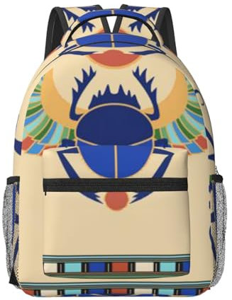 JDFPPRANC Leichter Schulrucksack mit ägyptischem Skarabäus-Druck, vielseitig, bequem, für Studenten, Bücher, für Reisen, Schule, Outdoor-Aktivitäten, starkes Wandern, Camping, Radfahren, Schwarz , One