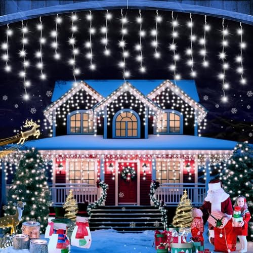 FLVOECN 15M 480 LED Eisregen Lichterkette Außen, Lichterkette Weihnachten, Weihnachtsbeleuchtung Außen mit Timer 12 Modi, Memory-Funktion Wasserdicht Lichterkette für Terrasse Balkon Weihnachtsdeko