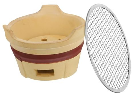 CIYODO Mini Charcoal Clay Bbq Stove Set for Outdoor Cooking Brown 1-piece Portable Barbecue Grill Grilling Rack Old-fashioned Charcoal Burner for Home and Camping