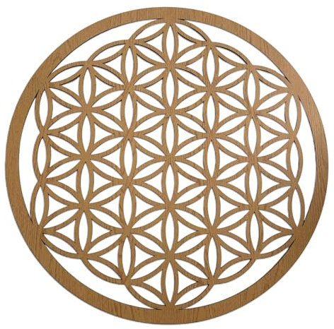 SENTOP HDF0168 Blume des Lebens aus Holz, Mandala-Wandkunst, Geschnitztes Bild an der Wand für den Innenraum, HolzKunst Dekor (Eiche, 70 cm)