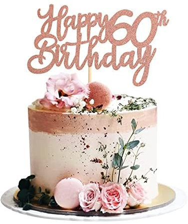 Anemowind 3pcs 60th Happy Cake Toppers 60 and Happy Cake Toppers for Happy 60th Birthday Cheers to 60 Party Decorations 60 Anniversary Birthday Cake Decorations Supplies(Rose gold)
