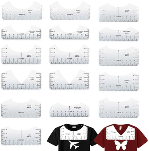 Onlvmyur 16 Stücke T-Shirt Lineal Kunststoffe T-Shirt Ausrichtungslineal DIY T-shirt Ausrichtung Lineal Plotten Schablonen-Lineal T-Shirt Ausrichtung Werkzeuge für für Heat Press Sublimation Print
